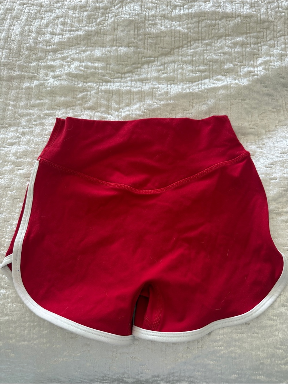 High-Rise Red Athletic Shorts with White Trim
